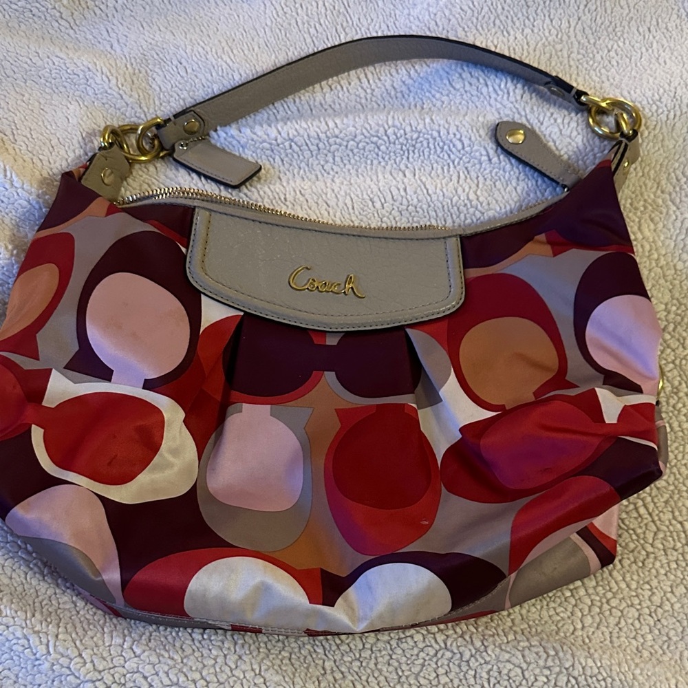 Coach Red and Pink Patterned Shoulder Bag